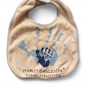 Vintage Haley Davidson Baby Bib Handprints Motorcycle